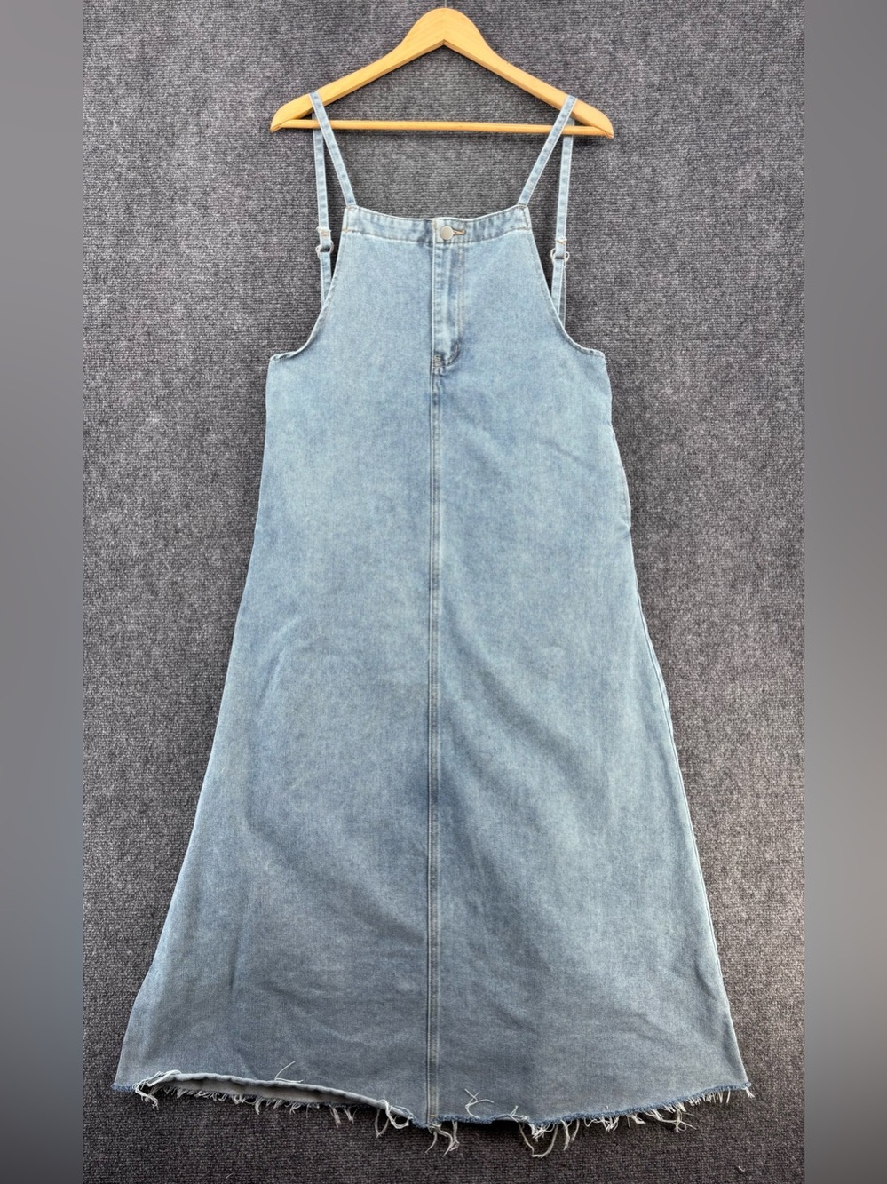 Dazy Mori Kei Fringe Hem Back To School Denim Suspenders Midi Dress Women’s L